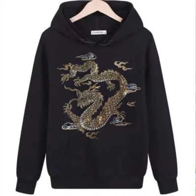 Nuevo Hombres Lujo Diamante Dragón Estrás Moda Negro Sudadera con Capucha Alta Calidad Foto 1 de 4