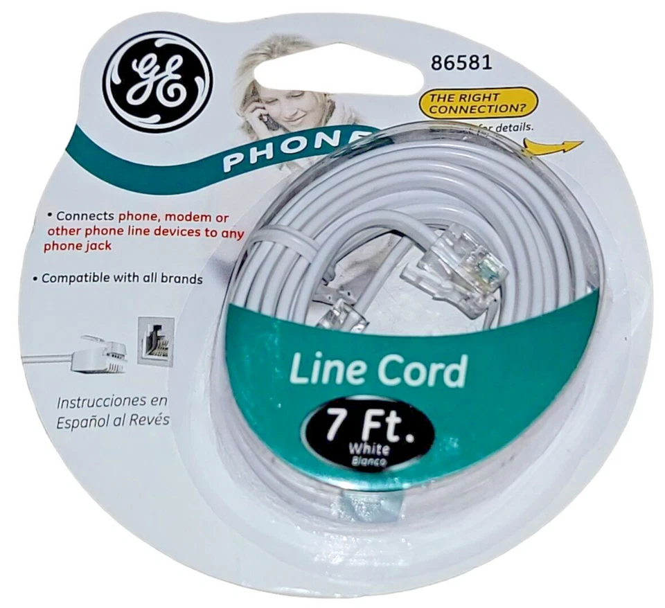 GE New White Phone Cord 7ft Telephone Wire Line General Electric #86581 - Image 1 of 4