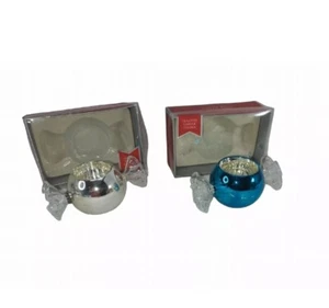 Christmas Candy Wrapper Shape Glass Tealight Candle Holder Vtg Set Of 2 Rare - Picture 1 of 17