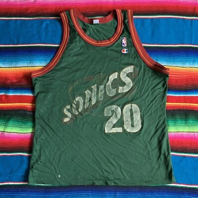 复古西雅图 Sonics Gary Payton 冠军球衣绿色 L 码 — 第 1/4 张图片