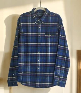 Polo Ralph Lauren Indigo Flannel Mens XXL Blue Tartan Custom Fit Button Up - Picture 1 of 8