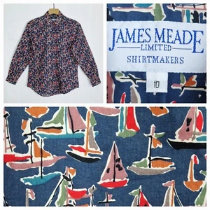 JAMES MEADE BLAU BUNT BAUMWOLLE SEGELBOOT BOOT MARITIM HEMD BLUSE GRÖSSE 10 - Bild 1 von 12