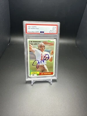 Tarjeta de fútbol americano de novato 1981 Topps Joe Montana firmada #216 PSA 7 PSA/DNA automática 10 Foto 1 de 2