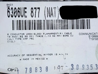 Belden 6306UE 18/8C Plenum Commercial Security & Sound Cable CMP White /50ft - Image 1 of 4