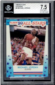 1989-90 Fleer Stickers #3 Michael Jordan BGS 7.5 NEAR MINT + Chicago Bulls HOF - Picture 1 of 2
