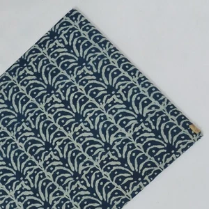 5 Yard Indigo Blue Cotton Hand Block Print Fabric Indian Sanganeri Dabu Fabric - Picture 1 of 7