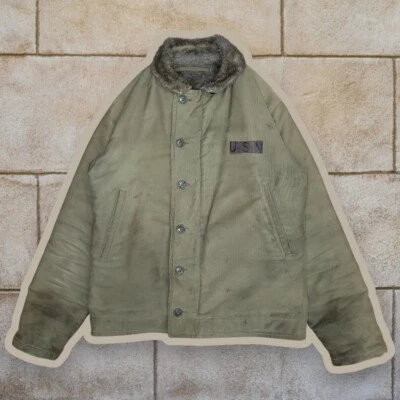 Chaqueta de Cubierta Original Años 40 Segunda Guerra Mundial USN N-1 40 Alpaca Envejecida Marina de los Estados Unidos Militar Años 40 Foto 1 de 4