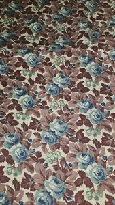 VTG Blue Roses With Brown Leaves Lightly Textured  Cotton Fabric 2 Yards 30"x 44 - Picture 1 of 6