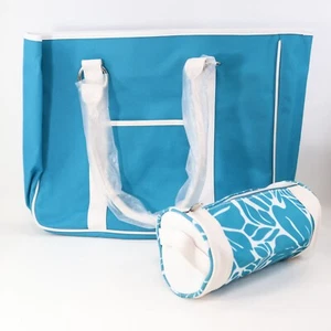 Lancome Tote Bag L Turquoise Blue Beach Travel Casual Shoulder Cylinder Makeup - Picture 1 of 17