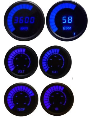 Universal Analog 6 Gauge Set With Blue LED Gauges Black Bezel Lifetime Warranty - Image 1 of 4