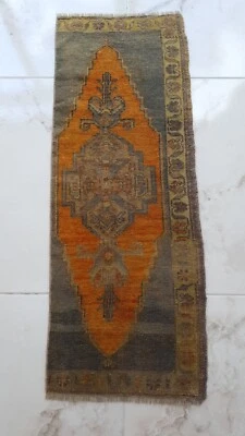 Antique Prayer Fragnent Rug, Long Bag Face Antique Rug, Handmade Oriental Rug - Image 1 of 4