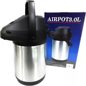 New 3L Litre Stainless Steel Pump Action Airpot Vacuum Flask Thermos Jug Air Pot - Picture 1 of 1