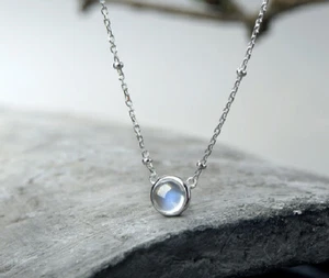 T09 Collier Collana con Ciondolo Luna Rotondo Multicolore 925 Argento Sterling - Foto 1 di 4