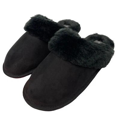 Easy Spirit Slippers Womens Black Cozy Fuzzy Scuff Slip On Warm Comfort Heyra - Image 1 of 4