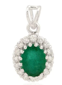 0.70ct Natural Round Diamond 14k BIS Hallmarked White Gold Emerald Pendant - Picture 1 of 4