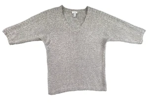 Chicos Gray Silver Sparkle Sequin Knit 3/4 Sleeve Sweater Size 1 Size Small - Picture 1 of 14
