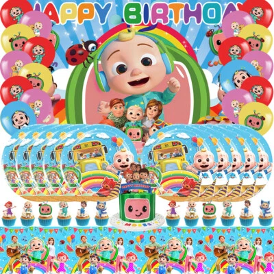 Cocomelon Party Supplies Birthday Decorations Plates Balloons Cloth Banner 5x3ft - Image 1 of 4