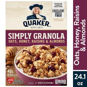 Quaker Simply Granola Breakfast Cereal, Oats Honey Raisins & Almonds, 24.1oz Box - Picture 1 of 8
