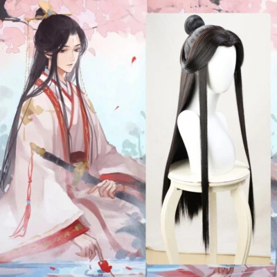 Peruca anime Tian Guan Ci Fu Xie Lian preta longa reta perucas 谢怜 cosplay cabelo 天官赐福 - Imagem 1 de 4