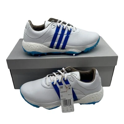 NWB Adidas Tour 360 22 Golf Shoes White Blue Spiked Golf Shoes Men's Size 7.5 - Image 1 of 4