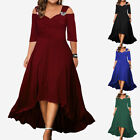 Plus Size Women Sexy Party Gowns Ladies V Neck Solid Cold Shoulder Ruffled Dress
