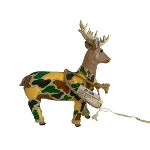 Christmas Hunting Ornament Antlers Moose Deer Wearing Camo 4 x 4 x 1" - Picture 1 of 3