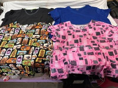 Lot Of 4 Scrubstar 3XL Black Blue Printed Road Trip Hope Scrub Tops 3 Extra LG - Image 1 of 4