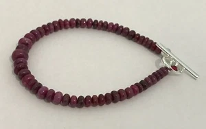 Natural Ruby Gem 6.5" Bracelet with Sterling Silver & Red Crystal Toggle Clasp - Picture 1 of 6