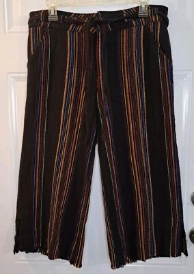Pantalones Cortos Democracy Mezcla de Lino Pierna Ancha Talla 6 Negro Dobladillo Crudo Hippie Boho  Foto 1 de 4