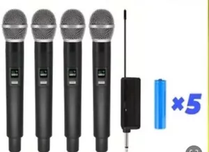 4x Profesjonalny mikrofon bezprzewodowy UHF Bezprzewodowy dynamiczny system mikrofonowy karaoke - Zdjęcie 1 z 6