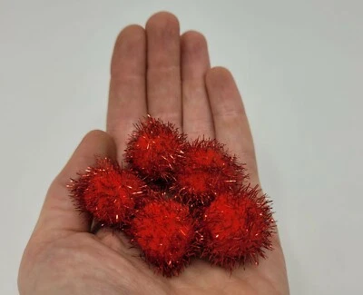 100 pompones de oropel rojo metálico brillante brillo 3/4" grandes artesanías navideñas Foto 1 de 3