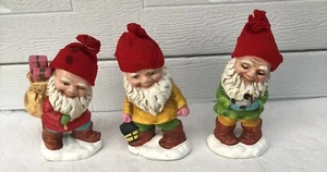 3ct Lot Vintage 1950’s Christmas 5.5” Gnomes Ceramic Elves Pixies Set Korea - Picture 1 of 9