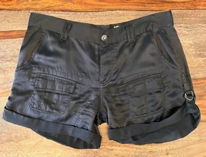 RICH & SKINNY 100% Silk Satin Low Rise Short Button Fly Pockets &Loops Black 27 - Picture 1 of 8