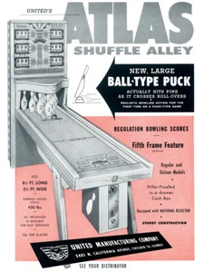 Arcade Game Flyer Poster - Atlas Shuffle Alley (1958) Canvas Art Poster 18"x24" - Picture 1 of 1