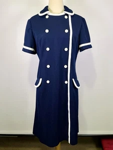 Vintage 70er dunkelblau Mod Matrosenkleid Peter Pan Kragen zweireihig maritim - Bild 1 von 9