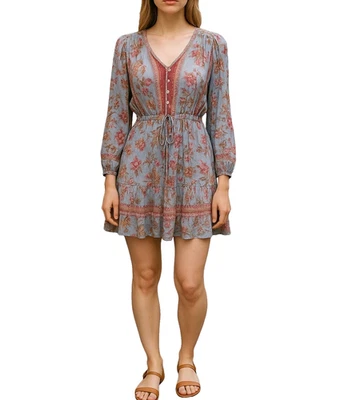 CAROLINE MORGAN Dress Size 12 Blue Red Floral Mimi Boho Peasant Travel Cruise - image 1 of 4