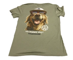 Volkswagen VW Beetle “Oh Happy Day” Retriever Dog Men’s Size M T-Shirt Olive - Picture 1 of 8