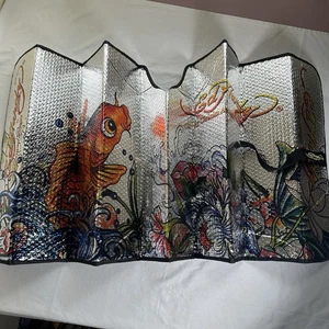 Vintage Ed Hardy Car Window Sun Shield Heat Windshield Cover Koi Fish Graphic - Picture 1 of 8
