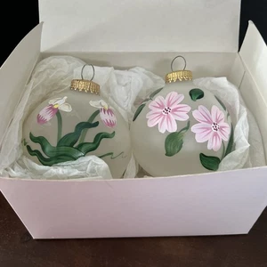 Vtg Hand Painted Frosted Large Christmas Frosted Lenox? set Of 2 Ornaments 3” - Picture 1 of 4