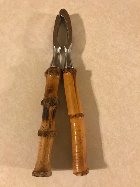 Vtg 1950s Carl Aubock Stainless Steel Bamboo Wood Handheld Nutcracker Barware - Image 1 of 4