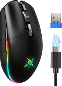 TECKNET Wireless Gaming Mouse, 8000 DPI, RGB Lighting, 6 Programmable Black  - Picture 1 of 8