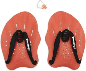 Swimming Hand Paddles Adjustable Training Adult Orange + Nose Clip & Bag - Picture 1 of 9