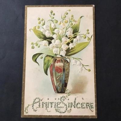 Embossed CPA Lily of the Valley Bouquet Vase 1906 Vintage Postcard - Image 1 of 2