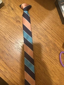 Boys Skinny Clip-on Neck Tie Navy Striped - Picture 1 of 5