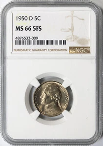 Jefferson 1950-D 5c níquel NGC MS66 5FS - Imagen 1 de 4