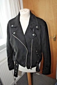 Ladies New Look black faux suede biker jacket size 12 - Picture 1 of 4