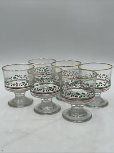 6 Arby's 1986 Christmas Sherbet Dessert Glass Vintage Holly & Berry Libbey Xmas - Picture 1 of 7