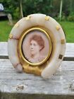 Howell James & Co 19th Gilt Bronze Picture Photograph Frame Horseshoe Alabaster