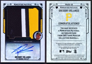 2016 Topps Museum Momentous Materials schwarz Autogramm GREGORY POLANCO 1/1 - selten! - Bild 1 von 1
