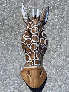 20” GIRAFFE TIKI MASK WALL HANGER WOOD TIKI BAR HANGING WOOD ART - Picture 1 of 1